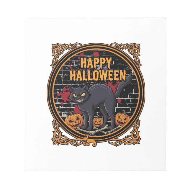 Bloc-note Joyeux Halloween Chat Noir Citrouilles Os_1 (Devant)