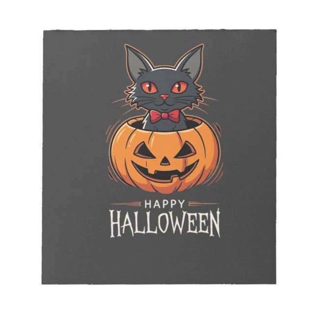 Bloc-note Joyeux Halloween Chat Noir Design de citrouille_1 (Devant)