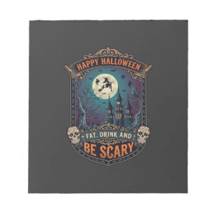 Bloc-note Joyeux Halloween Sorcière Château Crânes Gras Boir