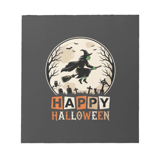 Bloc-note Joyeux Halloween Sorcière Lune Cimetière Conceptio (Devant)
