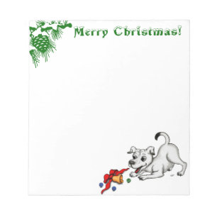 Bloc-note Joyeux Noël ! Chiot avec Cloche et Balle
