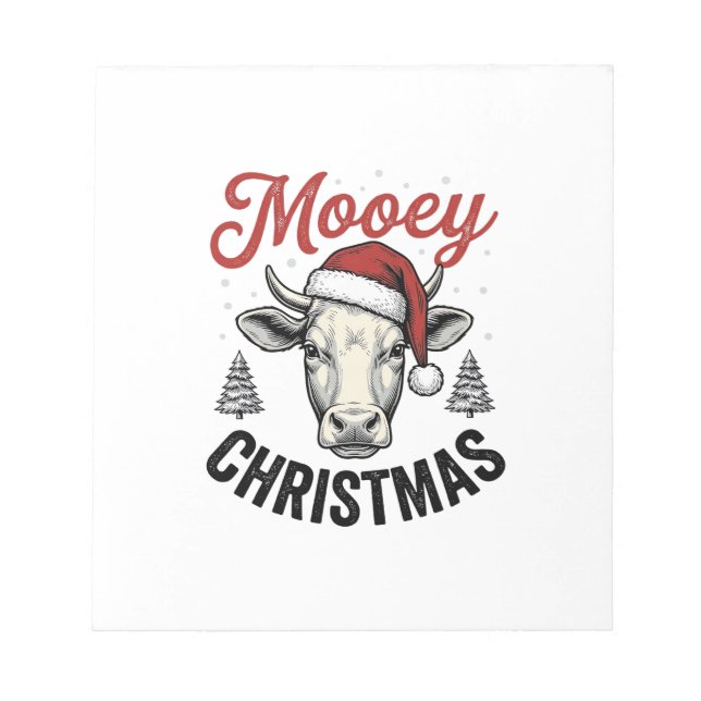 Bloc-note Joyeux Noël Vache Chapeau de Père Noël Gravure Vin (Devant)