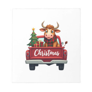 Bloc-note Joyeux Noël Vache des Highlands Sapin de Noël Roug
