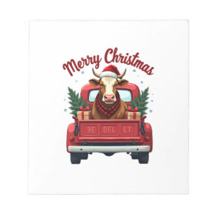 Bloc-note Joyeux Noël Vintage Vache Highland Camion Rouge Ho