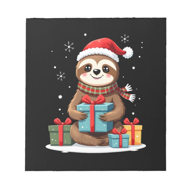 Bloc-note Joyeux Slothmas mignon sloth de Noël chapeau de Pè (Devant)
