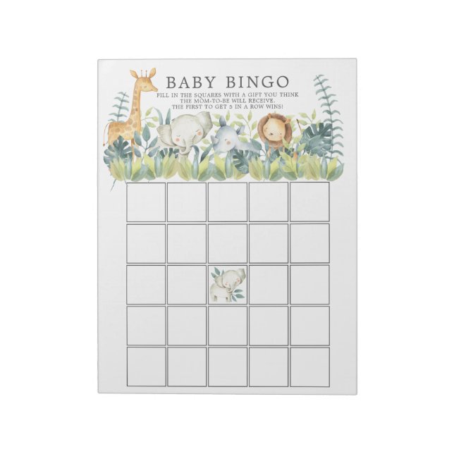 Bloc-note Jungle Animaux Baby shower Bingo Jeu (Tourné)