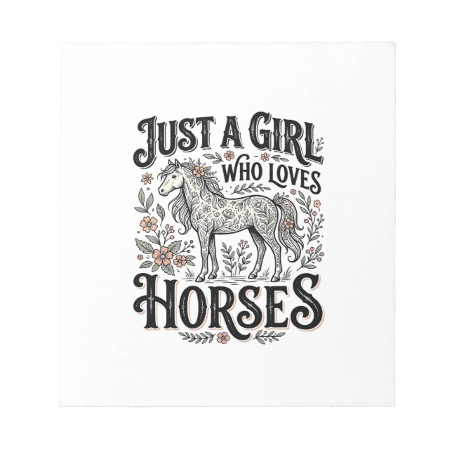 Bloc-note Juste une fille qui aime les chevaux dessin floral (Devant)