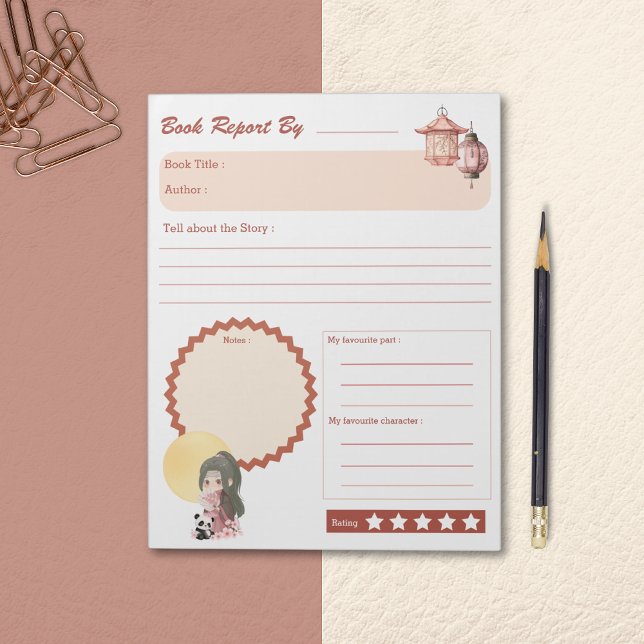 Bloc-note Kawaii Kids Back to School Supplies Book Report (Back to School Book Report Kawaii Anime Style Notepad)