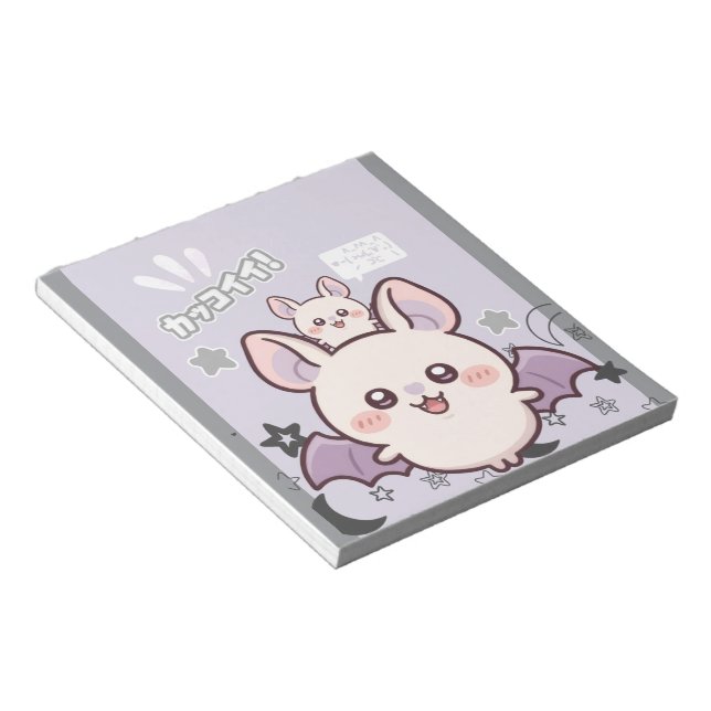 Bloc-note Kawaii Pastel Lavender Bat & Baby  – Cute  (Incliné)