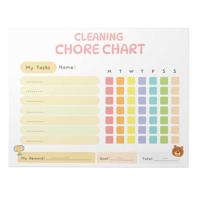 Bloc-note Kids Cleaning Chore Chart Weekly Reward Tracker (Devant)