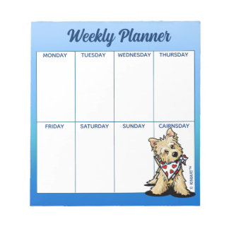 Bloc-note KiniArt Cairn Terrier Horaire hebdomadaire Bloc-no