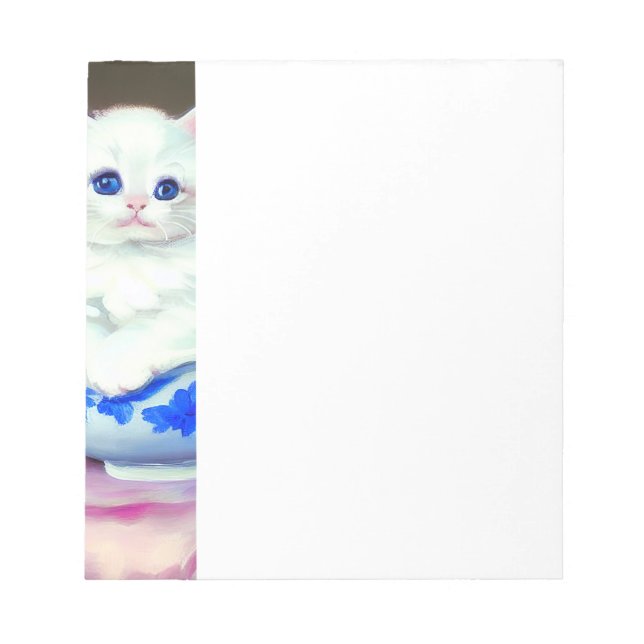 Bloc-note Kitten blanc vintage aux fleurs roses (Devant)