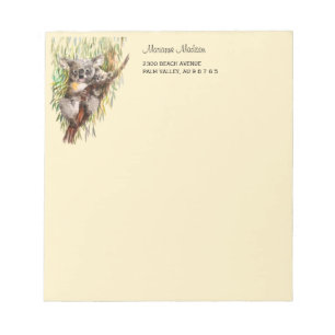 Bloc-note Koala avec bébé peint avec des tons sépia aquarell