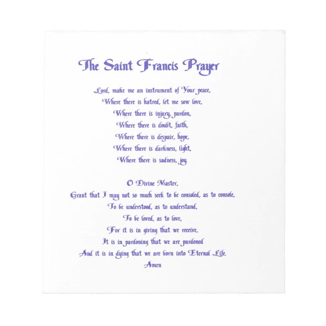 Bloc-note La prière St François (Devant)