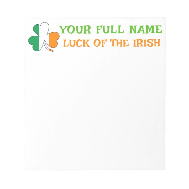 Bloc-note La Saint-Patrick Drapeau Irlande Trèfle Nom Person (Devant)