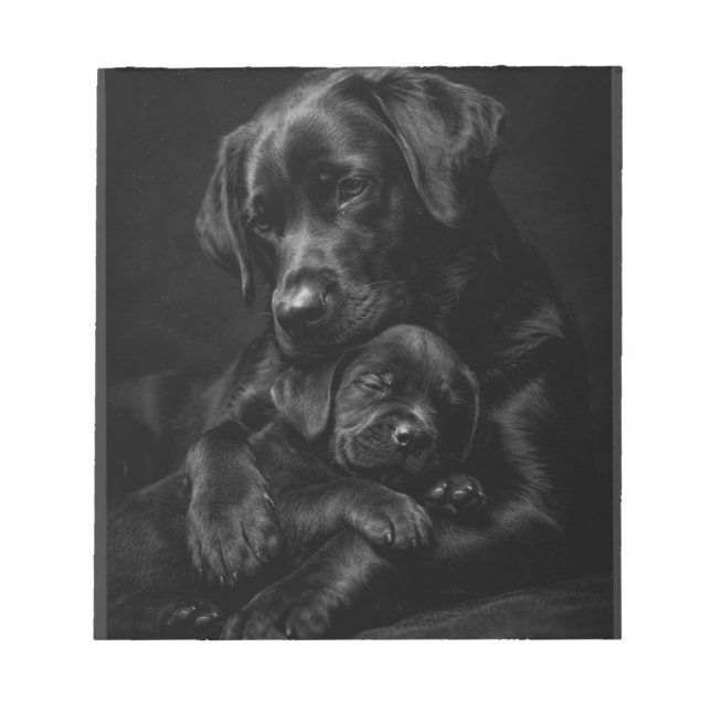 Bloc-note Labrador noir, parent et enfant, Câlin d'amour (Devant)