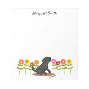 Bloc-note Labrador noir personnalisé et vert et fleurs