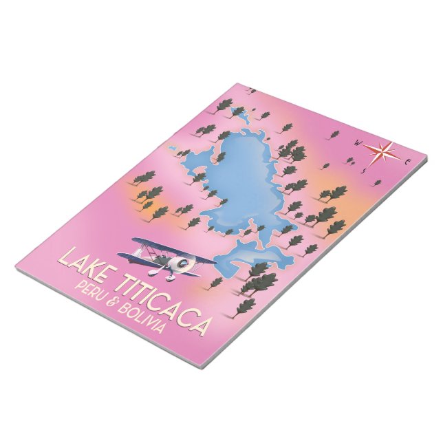Bloc-note Lac Titicaca, Pérou, Bolivie carte du lac art voya (Incliné)