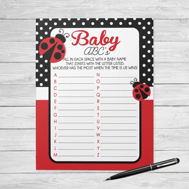 Bloc-note Ladybug ABC Baby Name Shower Game Pack (Ladybug ABC Baby Name Baby Shower Game Pack of 40)