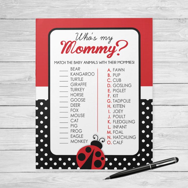 Bloc-note Ladybug Who's My Maman Baby Animal Shower Jeu (Ladybug Who is My Mommy Baby Animal Baby Shower Game)