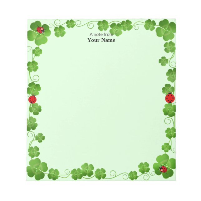Bloc-note Ladybugs et Four_Leaf Clochers sur Green Simple (Devant)