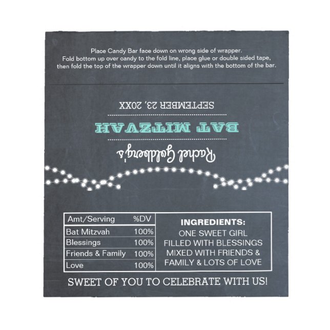 Bloc-note Lampe de tableau lumineux Bat mitzvah Turquoise Wr (Devant)