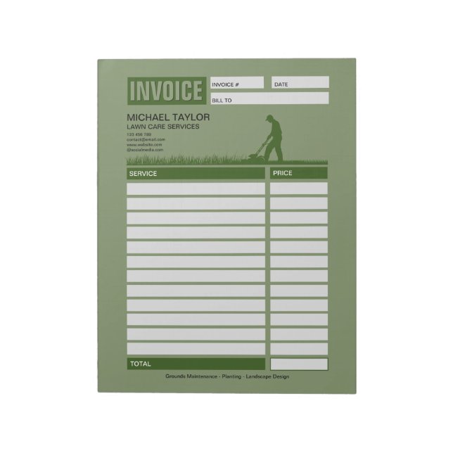 Bloc-note Landscaping Lawn Mowing Business Receipt Invoice (Tourné)