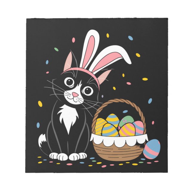 Bloc-note Lapin de Pâques Chat Noir Smoking Oreilles de Lapi (Devant)