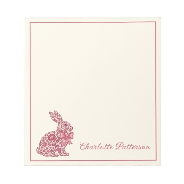 Bloc-note Lapin de Pâques en chinoiserie rose et crème (Devant)