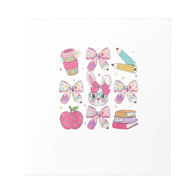 Bloc-note Lapin Drôle Coquette Nœud Lapin Professeur Pâques  (Devant)