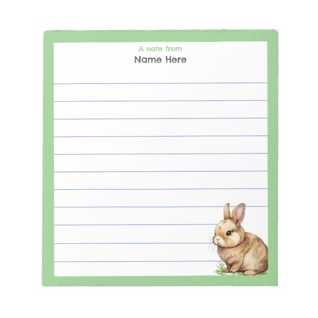 Bloc-note Lapin mignon avec cadre vert doublé (Devant)