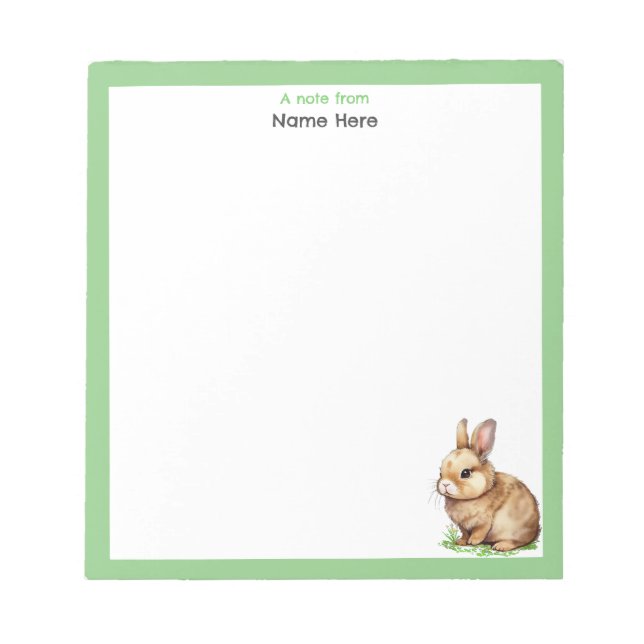 Bloc-note Lapin mignon avec cadre vert simple (Devant)