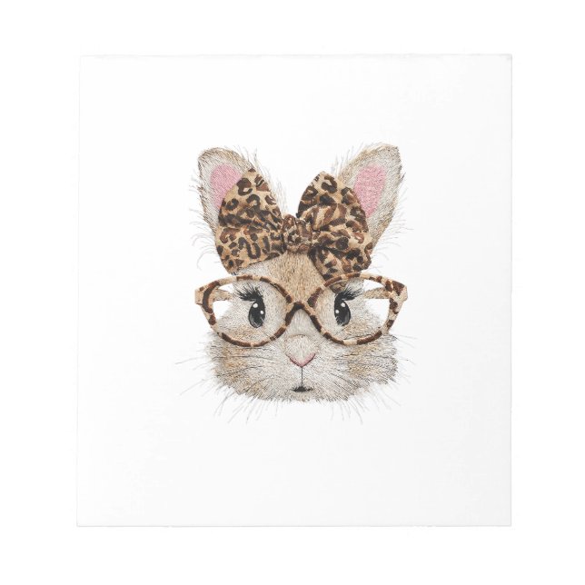 Bloc-note Lapin Mignon Visage Léopard Coquette Lunettes (Devant)
