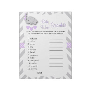 Bloc-note Lavande & Grey Elephant Baby shower Mot Jeu
