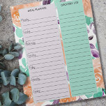 Bloc-note Lavande turquoise Planneur Floral et liste d'épice<br><div class="desc">Turquoise, Apricot et Lavender Floral Meal Planner et liste d'épicerie Notepad pour organiser votre semaine. Ce bloc-notes a un planificateur hebdomadaire sur chaque page, avec des sections alignées pour chaque jour de la semaine et une grande boîte à commandes pour votre liste d'achat. Le design a un arrière - plan...</div>