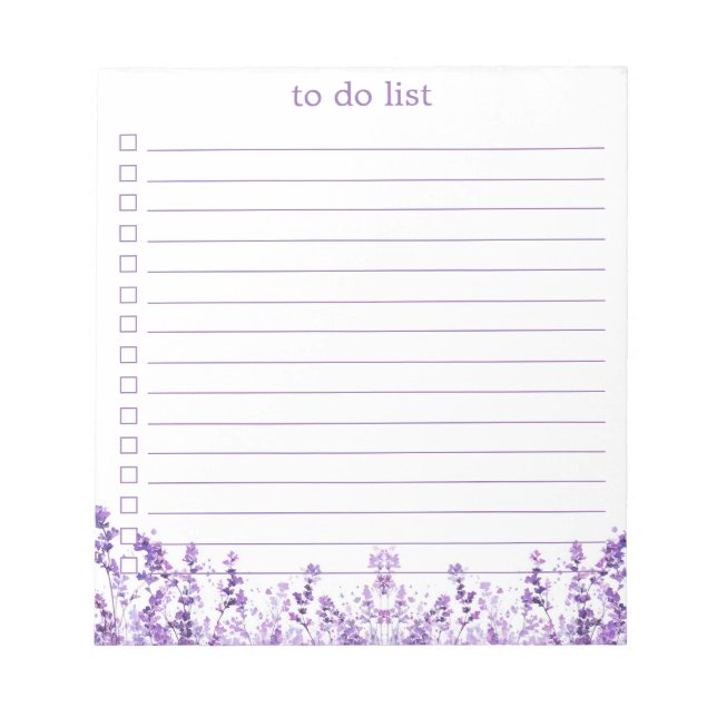 Bloc-note Lavender To Do List Boho Chic Minimalist Floral  (Devant)