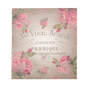 Bloc-note Le rose de roses vintage français chic minable