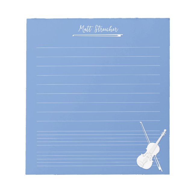 Bloc-note Leçon de musique personnalisée de violon blanc Ble (Devant)