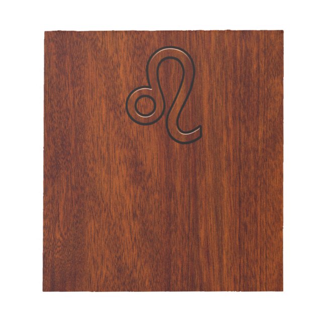 Bloc-note Leo Zodiac Sign in Brown Mahogany wood style (Devant)