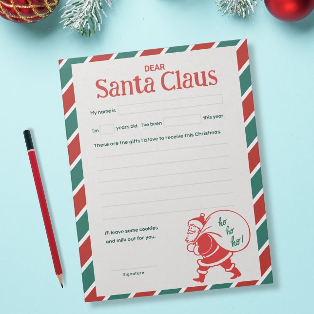 Bloc-note Lettre au Père Noël - Rayure de vacances classique (Créateur téléchargé)