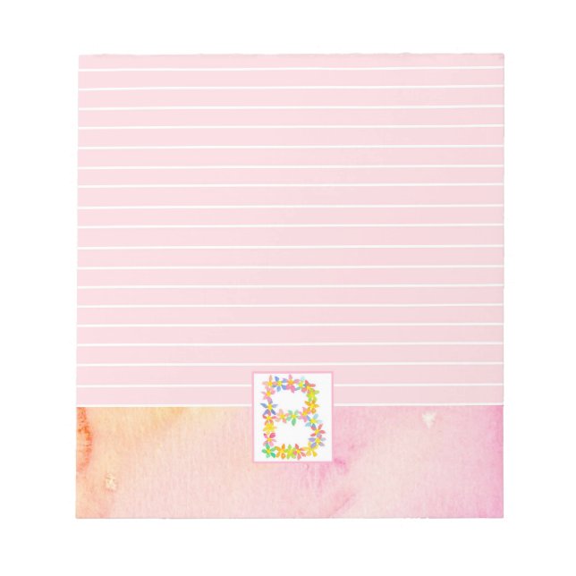 Bloc-note Lettre B Monogramme Pink Aquarelle Fleurs Linked (Devant)