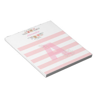 Bloc-note Lettre initiale A jolie rose Monogramme Lettre A