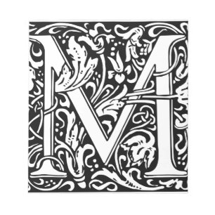 Bloc-note Lettre M Monogramme médiéval Art Nouveau