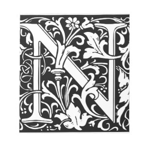 Bloc-note Lettre N Monogramme Art Nouveau Médiéval