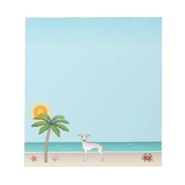 Bloc-note Lévrier Italien Crème à la Plage Tropicale d'Été (Devant)