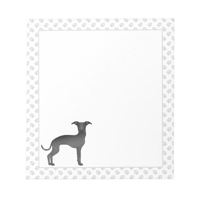 Bloc-note Lévrier Italien Noir Chien de Dessin Animé Mignon  (Devant)