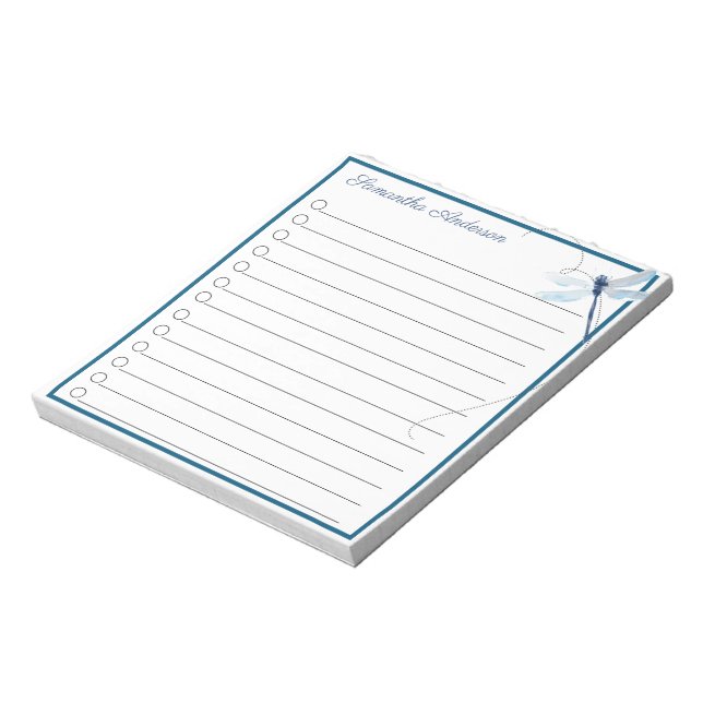 Bloc-note Libellule bleue en vol Nom personnalisé (Tourné)