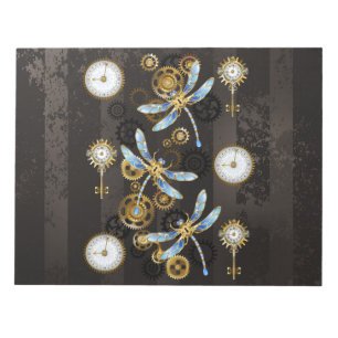 Bloc-note Libellules Steampunk sur fond rayé marron