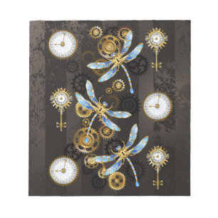 Bloc-note Libellules Steampunk sur fond rayé marron