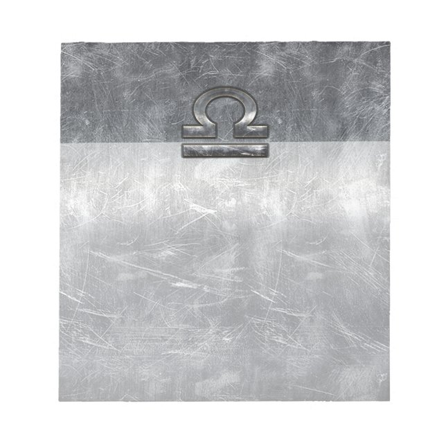 Bloc-note Libra Zodiac Symbol in silver grunge steel style (Devant)